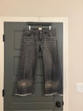 Simon Miller Tilman Cropped Wide Leg Jeans Black Wash Raw Hem Size 29